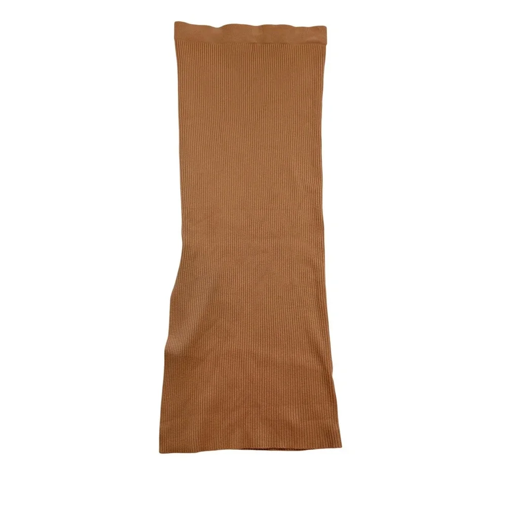 Lilyful Camel Brown Ribbed Knit‎ Maxi Skirt Side Slit Bodycon Stretch Small